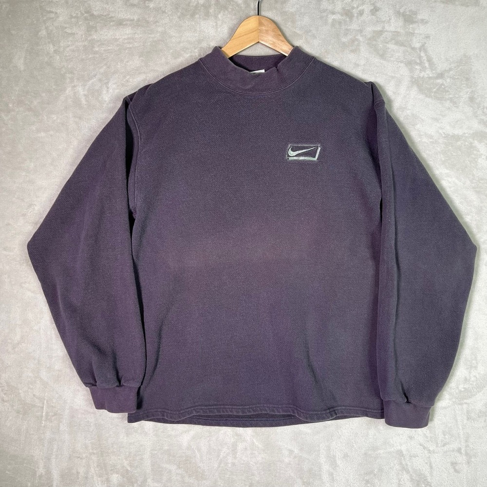 Vintage 90s Nike Sweatshirt Mens M Embroidered Mini Swoosh Mock Crewneck USA